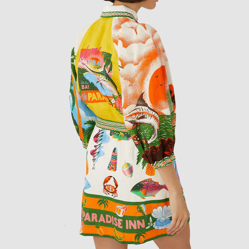 New Casual Fashion Printed Shirt Cardigan Elegant Versatile Dress B5