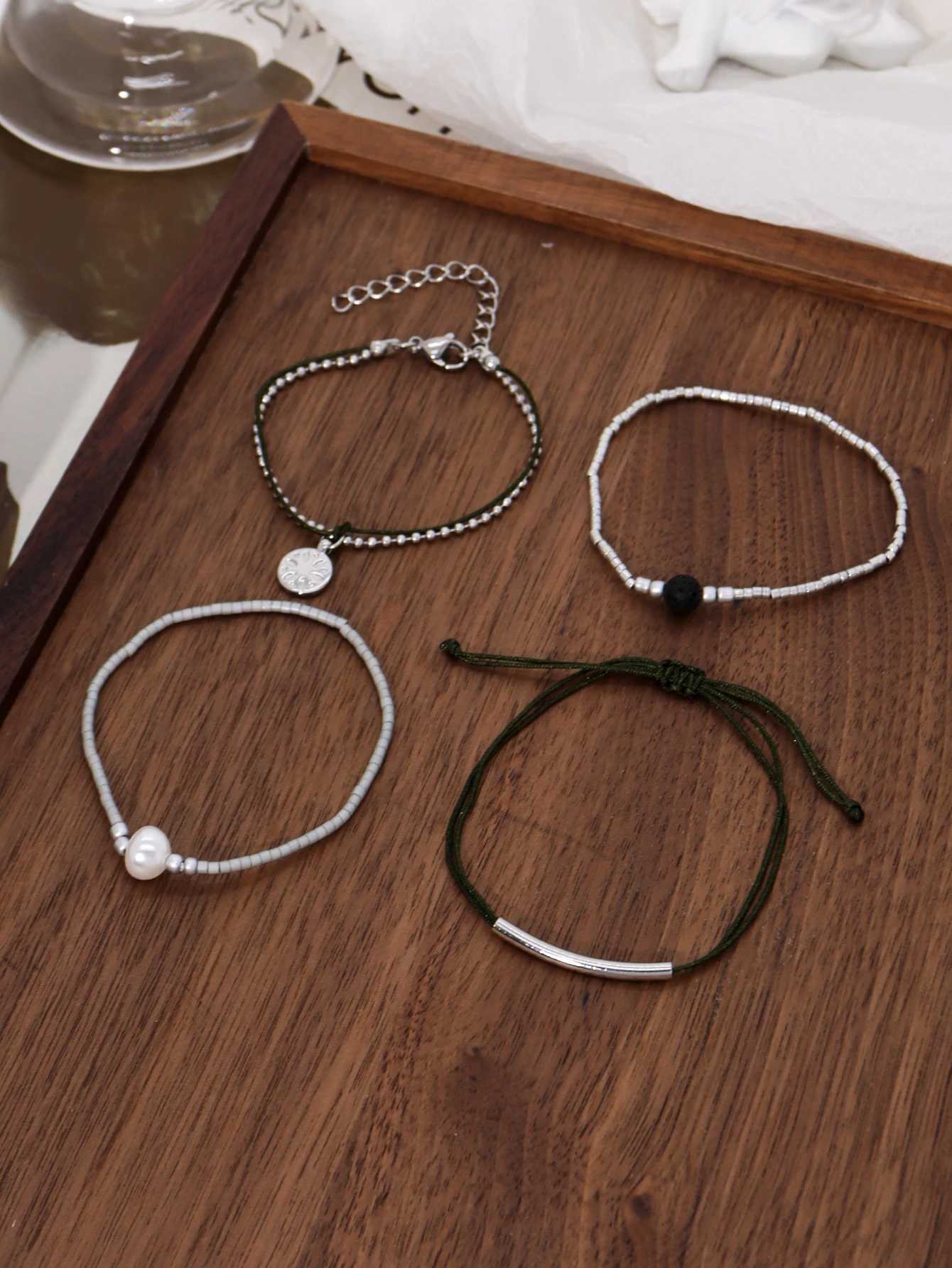 4PCS Bohen Mini Bead Circle Pendant Bracelet Set Party Vacation Jewelry Accessories X250625