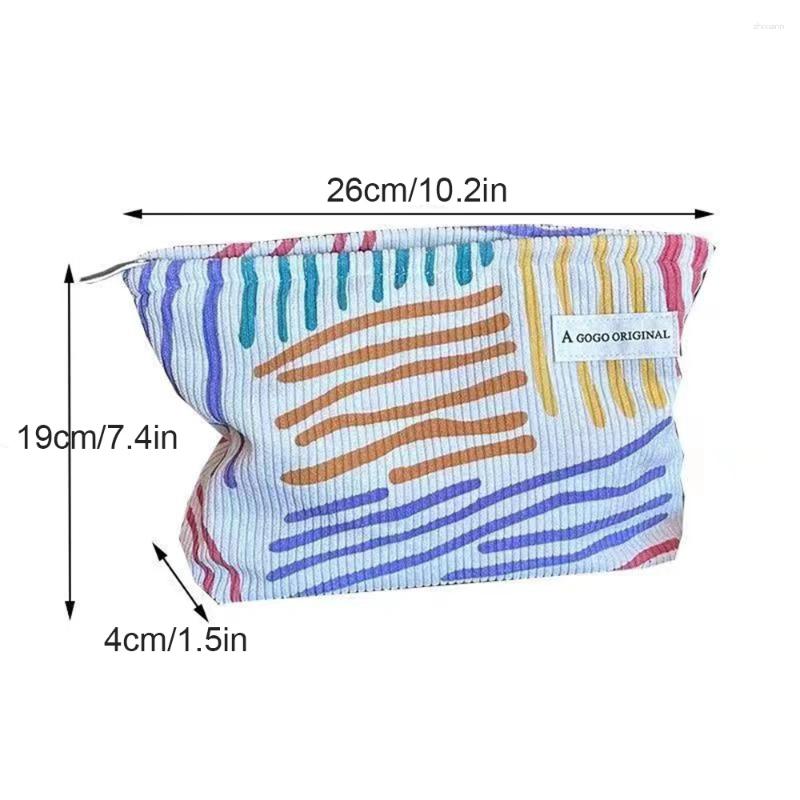 Cosmetic Bags Colorful Stripes Corduroy Bag Portable Travel Toiletry Skincare Sundries Aesthetic Makeup Storage A-DH