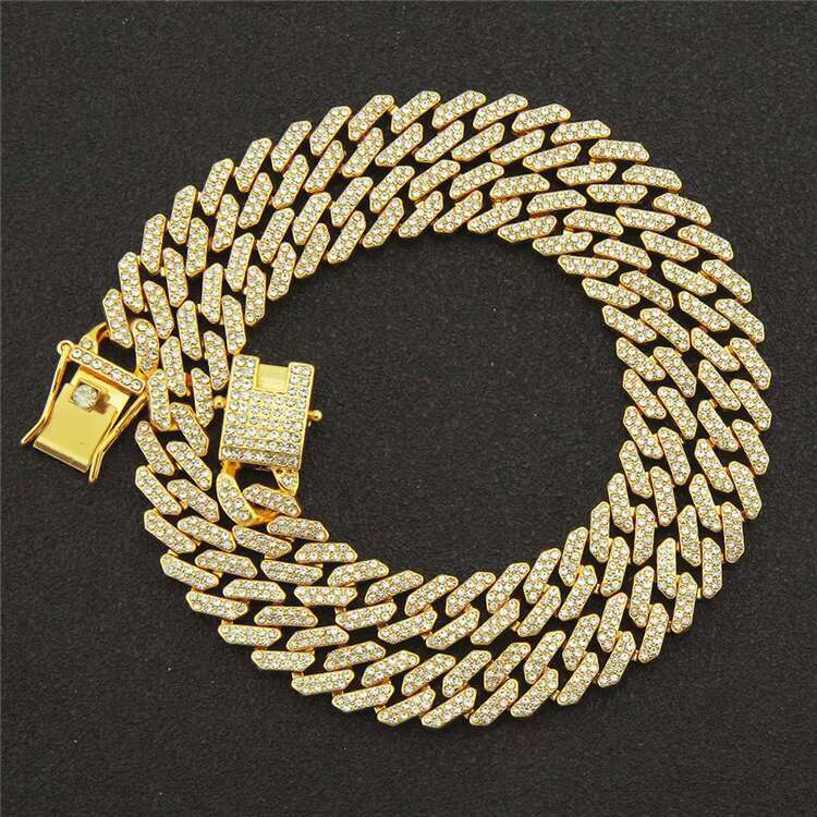 Iced Out 12mm Mens Miami Cuban Link Necklace Hip Hop Lad Diamond Bling Cuban Chain
