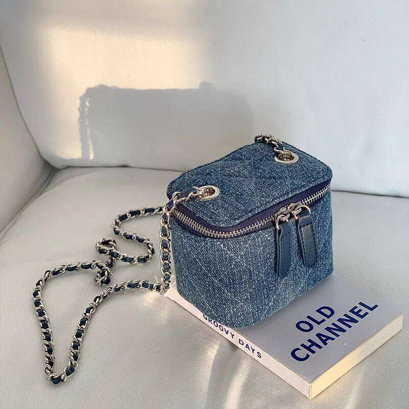 Mini Denim Crossbody Bags for Women Lingge Chains Shoulder Fashion Brands Box Bag Lipstick Coins Purses and Handbags