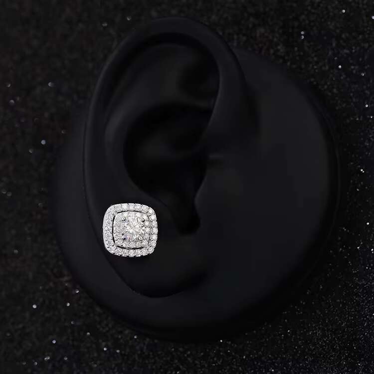 Fashion Moissanite Earrings Fine Jewelry 5mm Round Diamond Stud S925 Silver GRA Moissanite Hip Hop Stud Earrings for Men Women