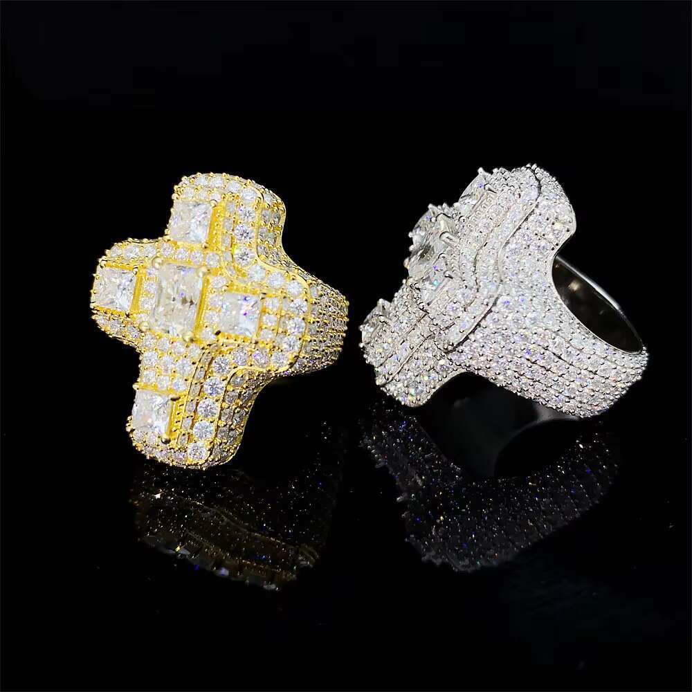 Custom Luxury Jewelry VVS Moissanite Diamond Men Ring Shining Bling Iced Out Cross Rings Hip Hop Jewelry