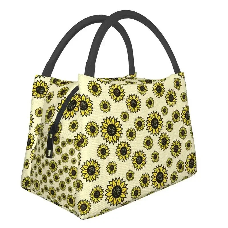 Sunflower Pattern With Cute Bees Lunch Boxes Women Floral Thermal Cooler Food Insulated Lunch Bag Travel Work Pinic Container 250624