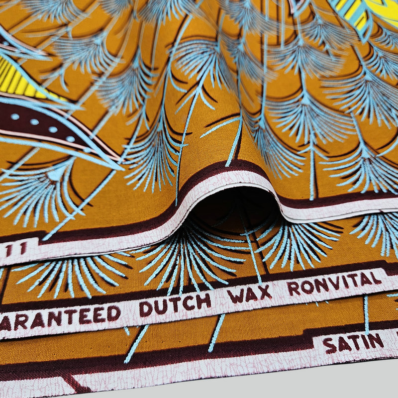 Fashion design super holland wax prints fabric, feather pattern with shinning golden satin wax, blue pearl powder, African clothes for wedding, party,