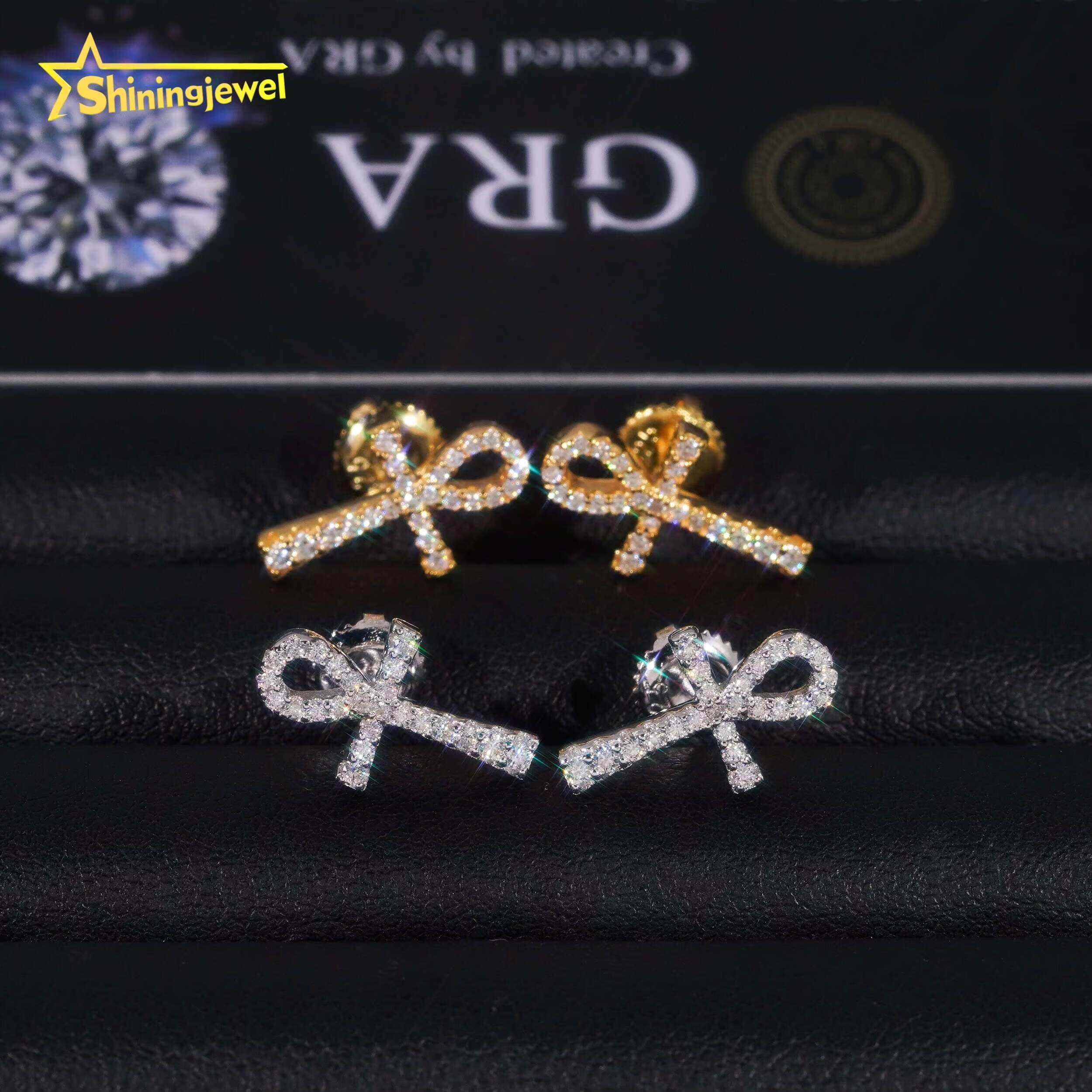 Hot Selling Hip Hop Jewelry Tester Stocks 925 Sterling Silver Gold Plated Iced Out VVS Diamond Moissanite Stud Earrings