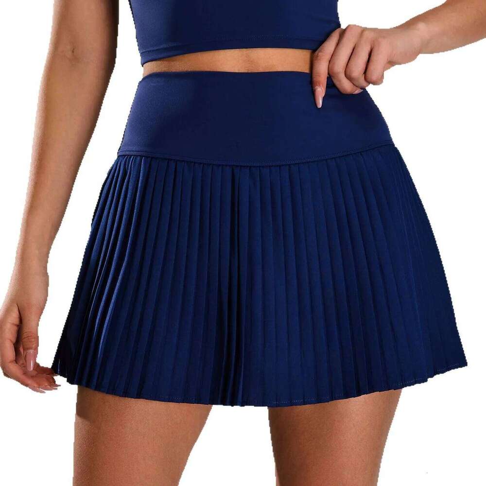 2025 new high-waisted pleated sports women's outdoor fiess fake two-piece tennis culottes anti-light yoga skirt