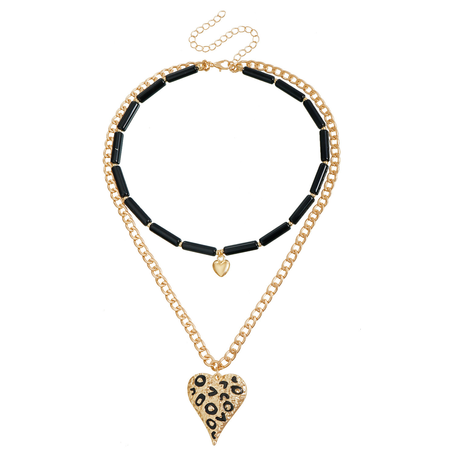 Jewelry High-End Oil Drip Heart Spot Pendant Clavicle Chain Ins Fashion Double Layer Necklace Jewelry for Women