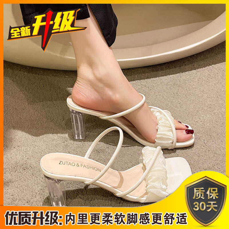 Outdoor Slippers 2025 Summer New Versatile Fashion One-Strap Crystal High Heel Sandals Women's Shoes