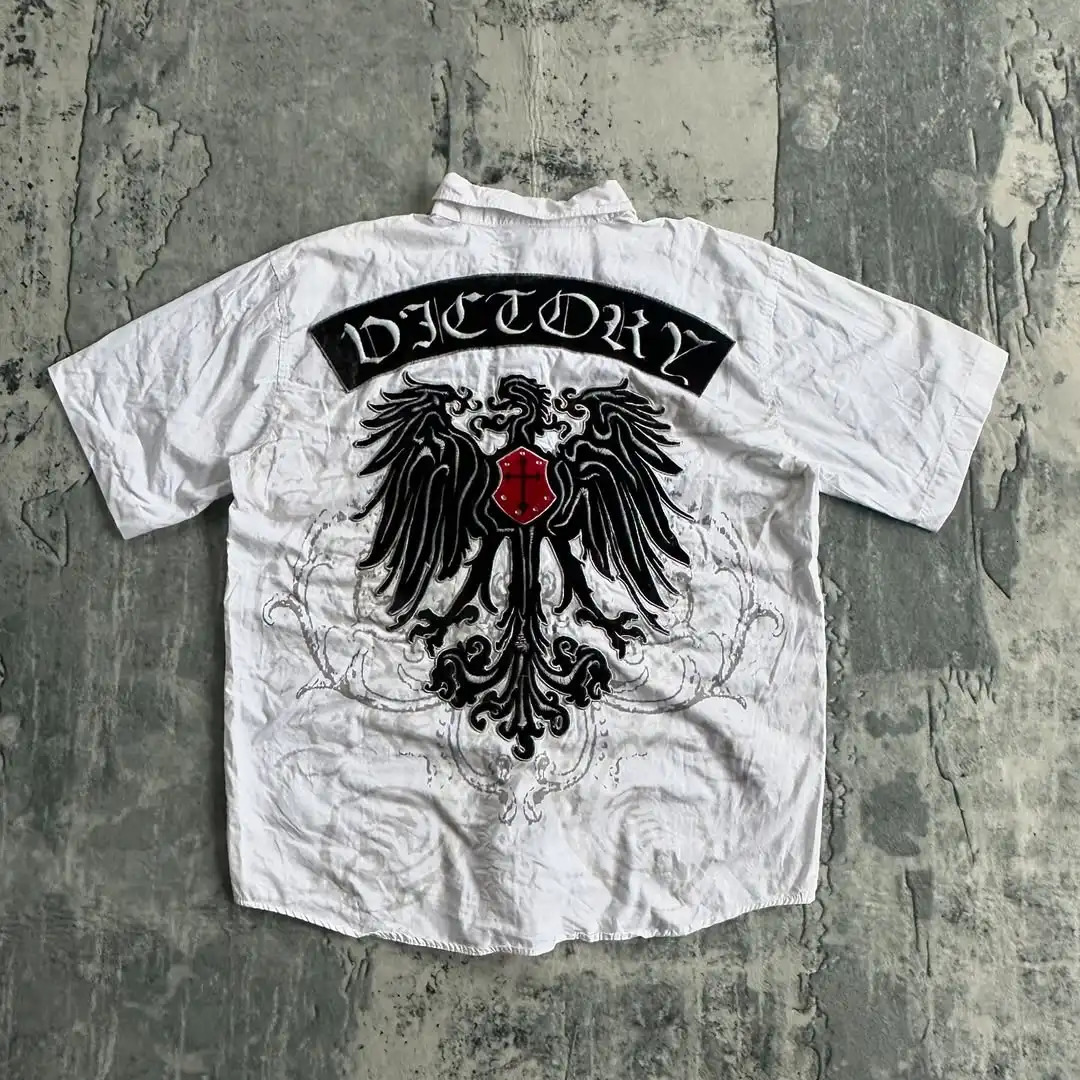 Y2k Gothic Printed Fashionable Polo Shirt Harajuku Casual Pure Cotton Top Punk Short Sleeved Sweatshirt 250625