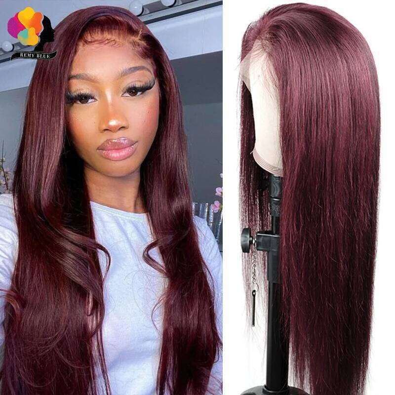 Peruvian Straight 13X6 Frontal Wig 99J Dark Bury Pre-Plucked 180% Remy Human Hair Lace Front Wigs