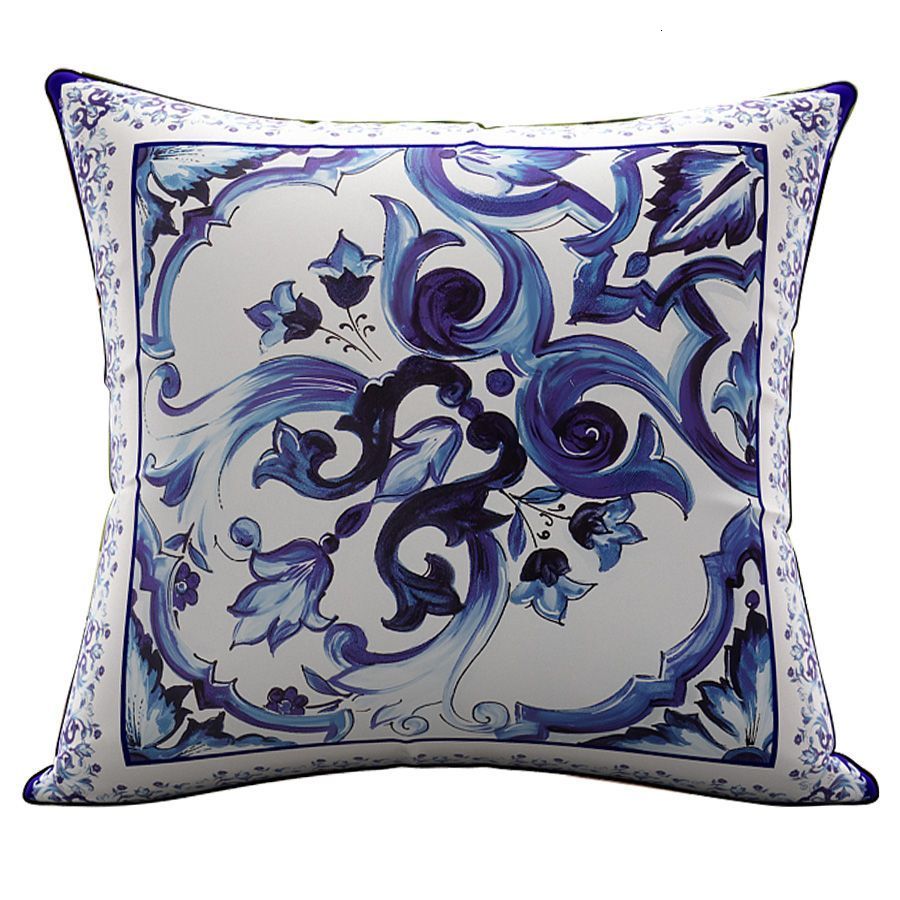 Blue Ornate Floral Mediterranean Sicilian Tile Square Pillowcase Cover Cushion Comfort Throw Pillow for Home Bedroom 250625
