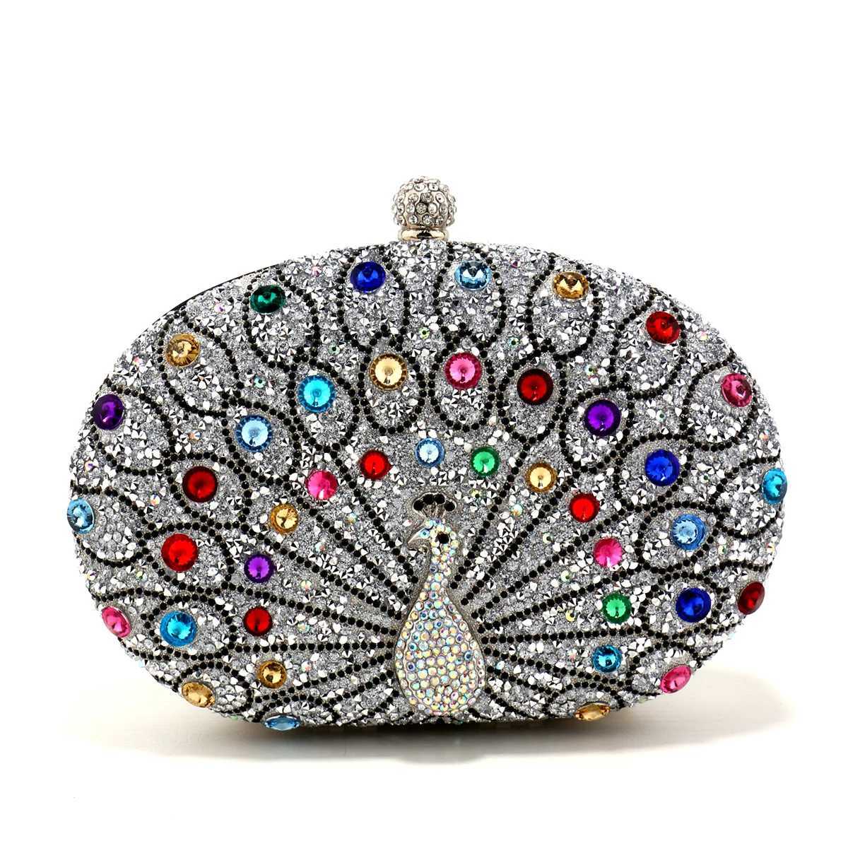 Circular Design Women Evening Bags Rhinestones Party Wedding Bridal Clutch Bag Diamonds Metal Peacock Animal Small Handbags With M250625