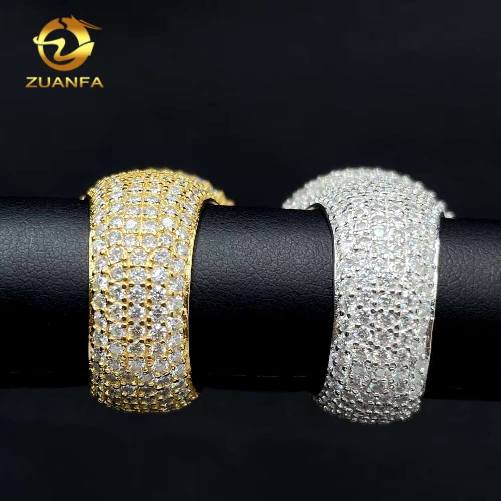 Wholesale Price Hot Selling Iced Out Jewelry Round Shape 925 Sterling Silver 18k Gold Plating Hip Hop Moissanite Diamond Ring