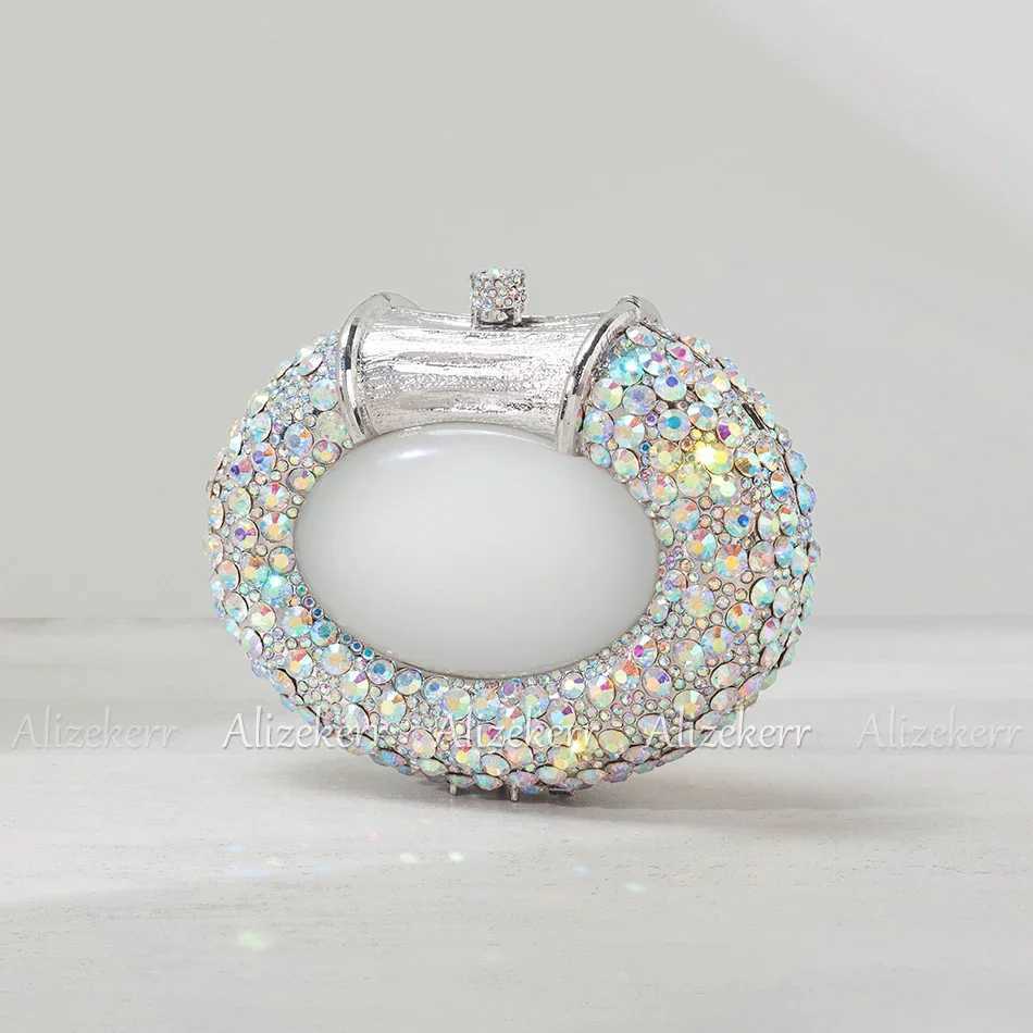 Alizekerr Oval Shaped Crystal Evening Bag Women Boutique Gorgeous Classy Diamond Clutch Purses And Handbags Bridal Wedding Party M250625