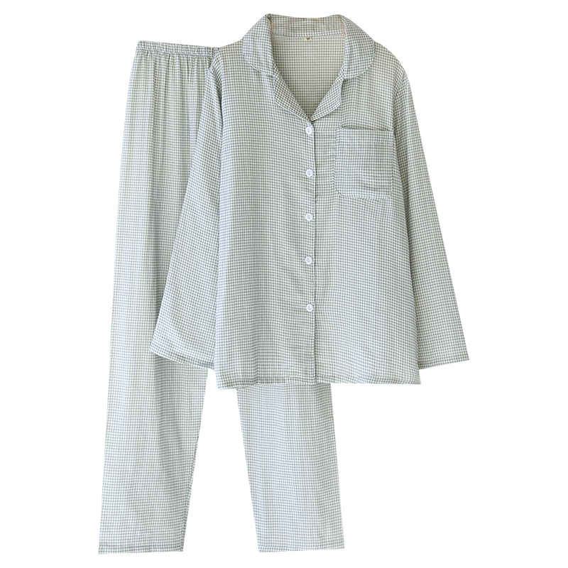 Wholesale baby cotton yarn sleepwear, women's spring and autumn thin style breathable and sweat absorbing collar, small square simple long sleeve