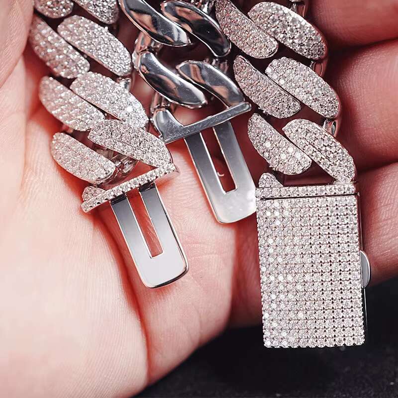 SICGEM Top Selling 8 Inches 15 MM Width Hip Hop Style 925 Sterling Silver Mens Moissanite Cuban Chains Gold Plated Link Chain