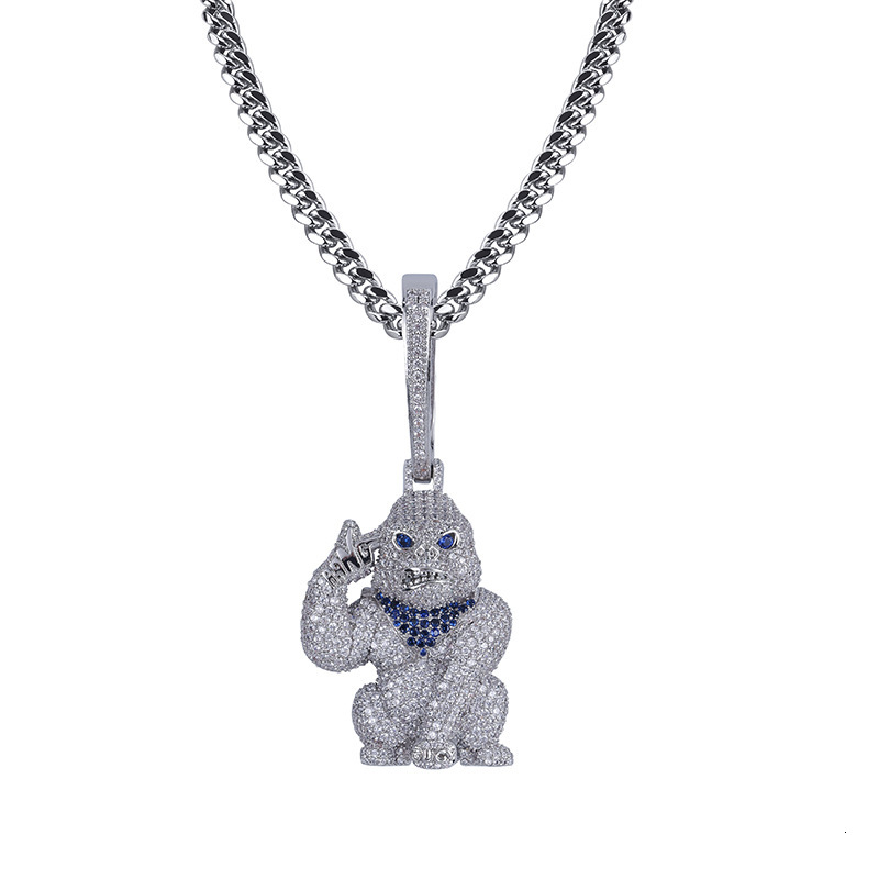 New In 14k Gold Hip Hop Iced Out Full Diamond Gorilla Pendant Necklace For Men And Women Fine Quality Bling Cubic Zirconia Punk Rock Rapper Jewelry Ac