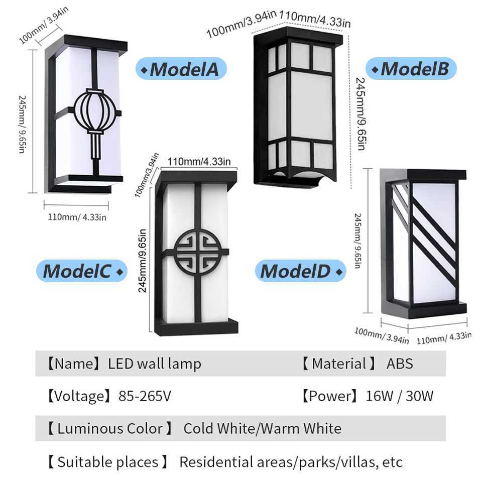 Outdoor Lamps Motion Sensor Wall Light Waterproof AC85-265V 16/30W Exterior Wall Lamp For Garden Light Street Lamp Porch Balcony XJ250624
