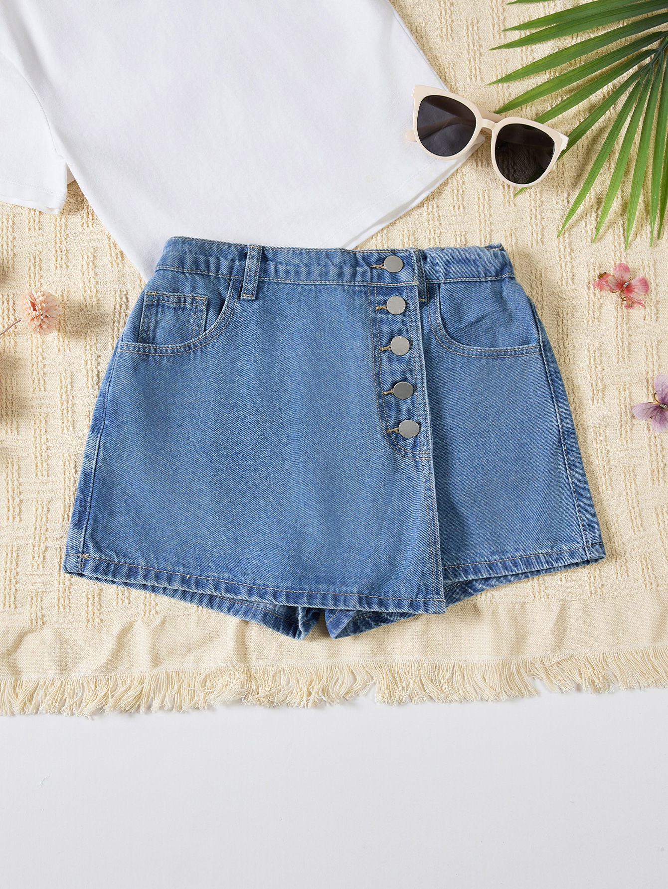 Girls Blue Jeans Skort Short Pants - Stylish Children's Outfit for Hot Weather