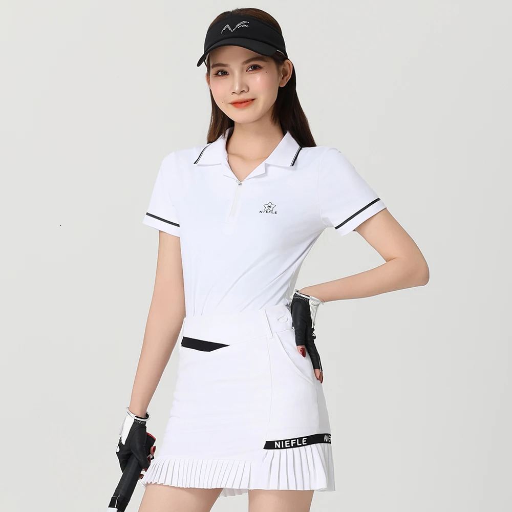Korean Version golf Clothing Womens Short Sleeved Summer Quick Drying Breathable Slim fit Sports suit Skirt 250625