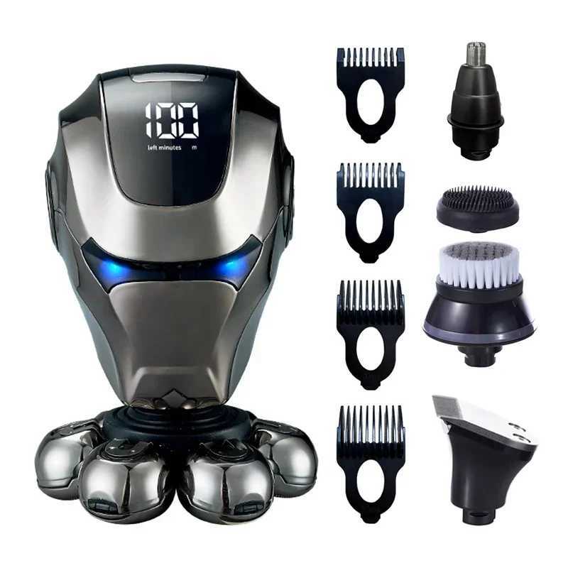 5-IN-1 Men Rechargeable Bald Head Electric Shaver 7D Floating Blade Head Beard Nose Ear Hair Trimmer Razor Clipper Facial Brush W250625