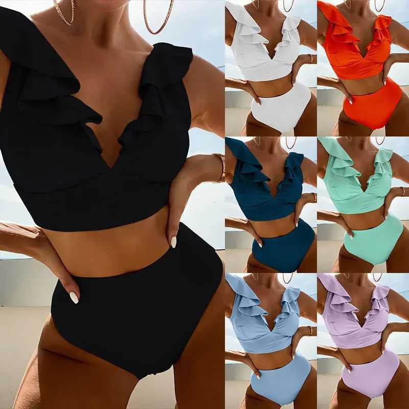 Ladies Two-Piece Bikini Set Sexy Swimsuit Tankini Fashion Ruffled Bikini Swimwear Women Swimming Suit Summer Beachwear ClothingXJ250624