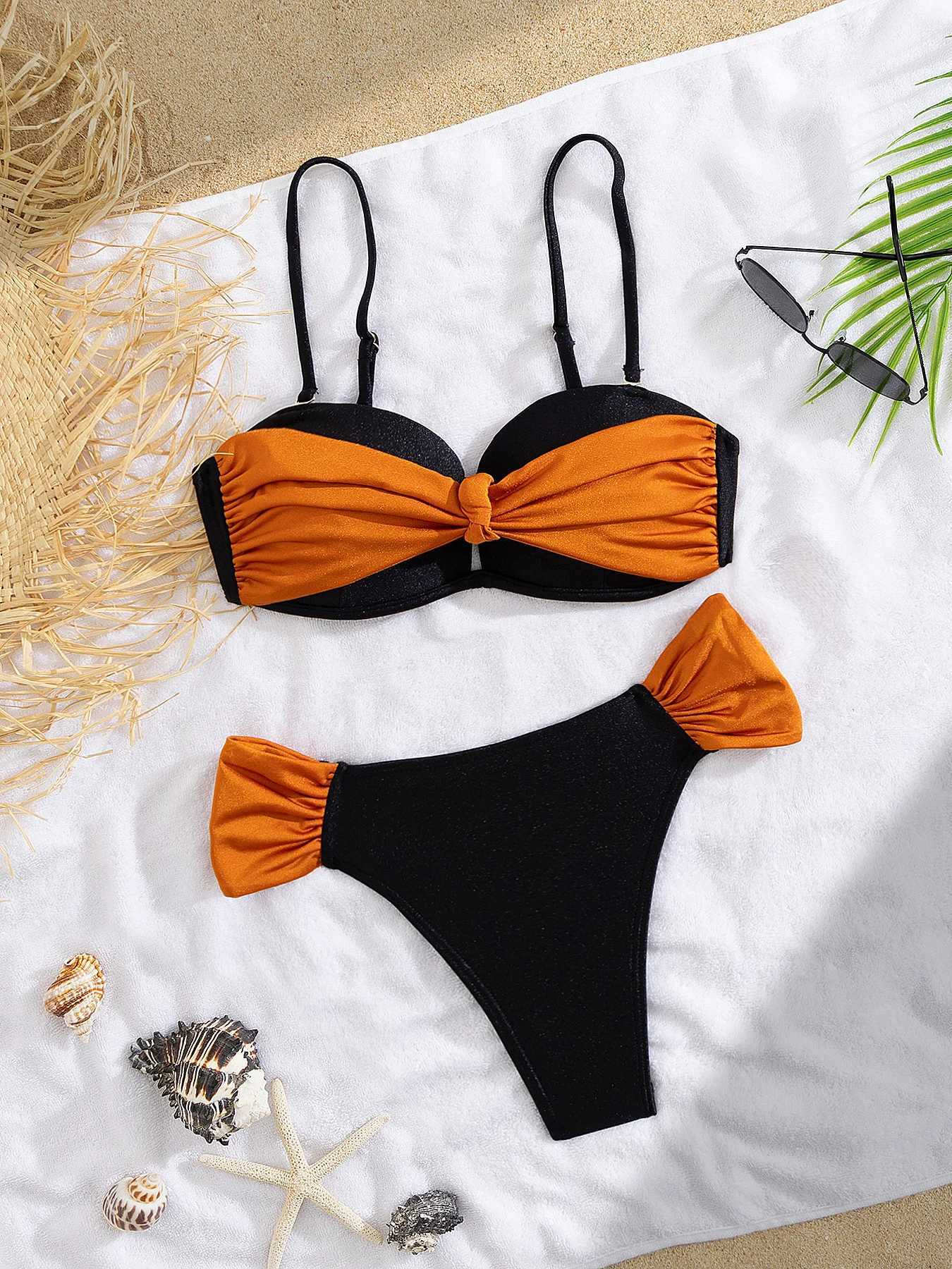 2025 Trend Colormatch Bow Bikini Women Low Waist Swimsuit Fashion Sexy Biquini Lady Swimwear Bathing Suit Female Beachwear New XJ250624