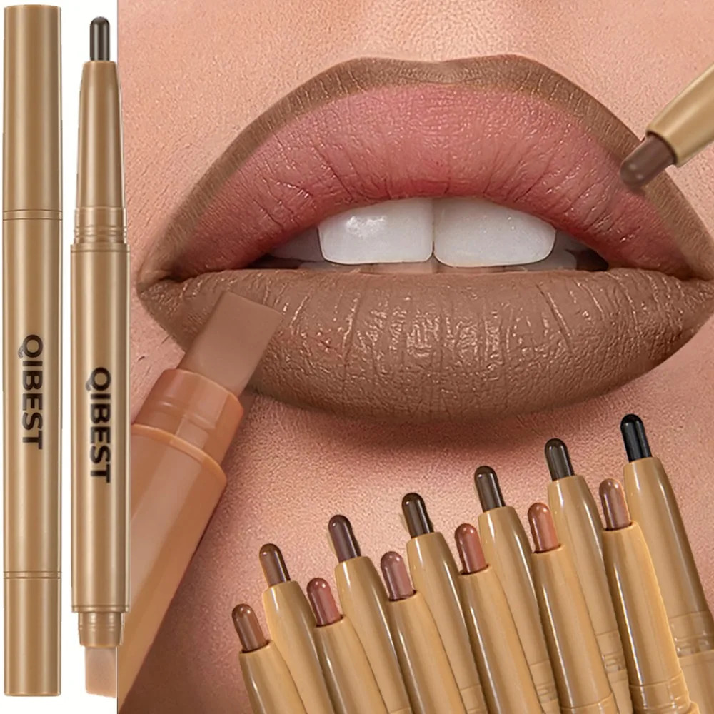 Double Head Black Lip Liner Brush Pen Mist Matte Velvet Contour Tint Lipstick Pencil Long Lasting Nude Brown Natural Lip Makeup 250625