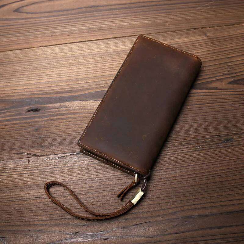 JLFGPJ Vintage Crazy Horse Men's Long Mobile Wallet First Layer Multi-card Genuine Leather Clutch Bag