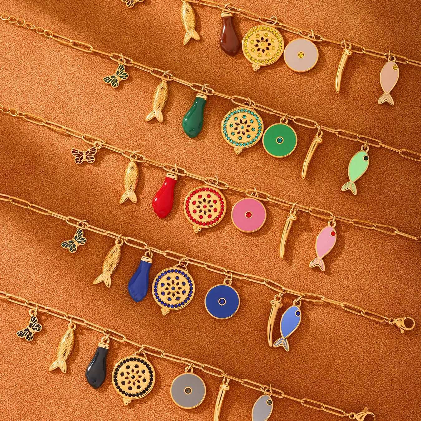 Nivora Ethnic Style Colorful Enamel Pendant Bracelet For Women Stainless Steel Multiple Shape Zircon Charm Bracelet Jewelry X250625