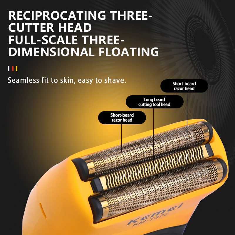 Kemei KM-T370 Shaving Machine Men Beard Trimmer Professional Waterproof Electric Foil Shaver Barber 3 Blades USB Charging Razor W250625