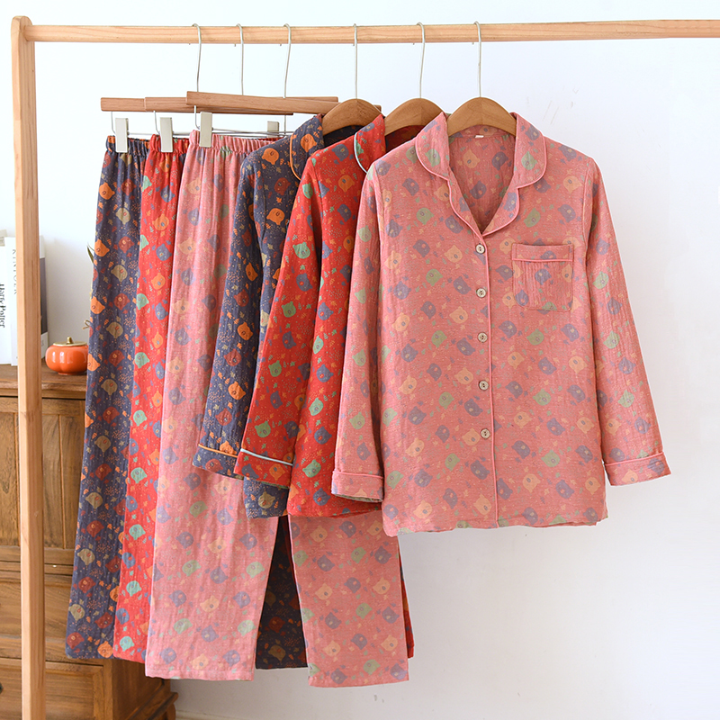 Factory direct sales of teddy bear color woven lapel set long sleeved home clothing