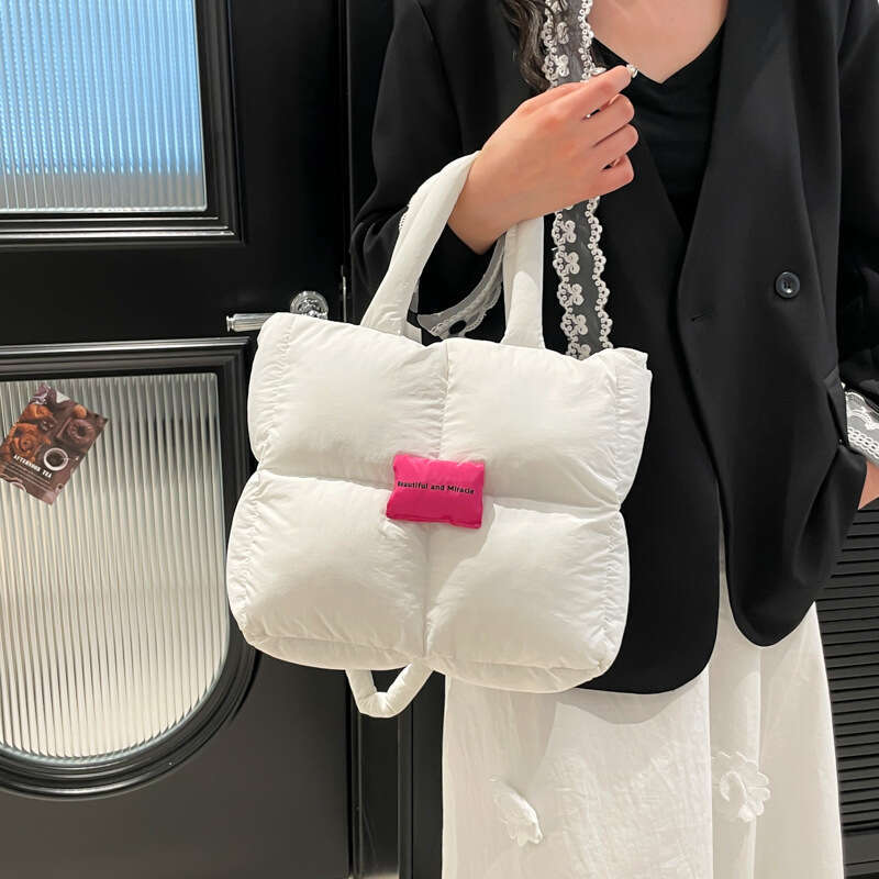 Fashion Embroidered Square Down Handbag Simple Large Capacity Crossbody Ins Dopamine Shoulder Bag for Women