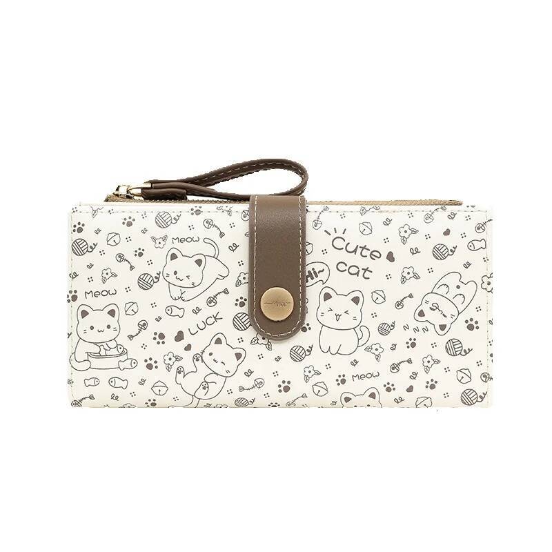 Free Shipping 2025 New Designer Bag Cross-border New Japanese Style Cute Cat Women's Wallet Long Student Card Holder Zipper Coin Purse Ladies Wal