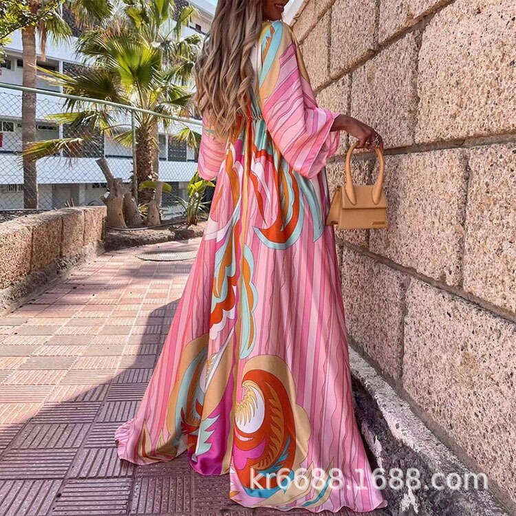 Spring New Sexy V-Neck Tie Single-Breasted Beach Dress Available B5