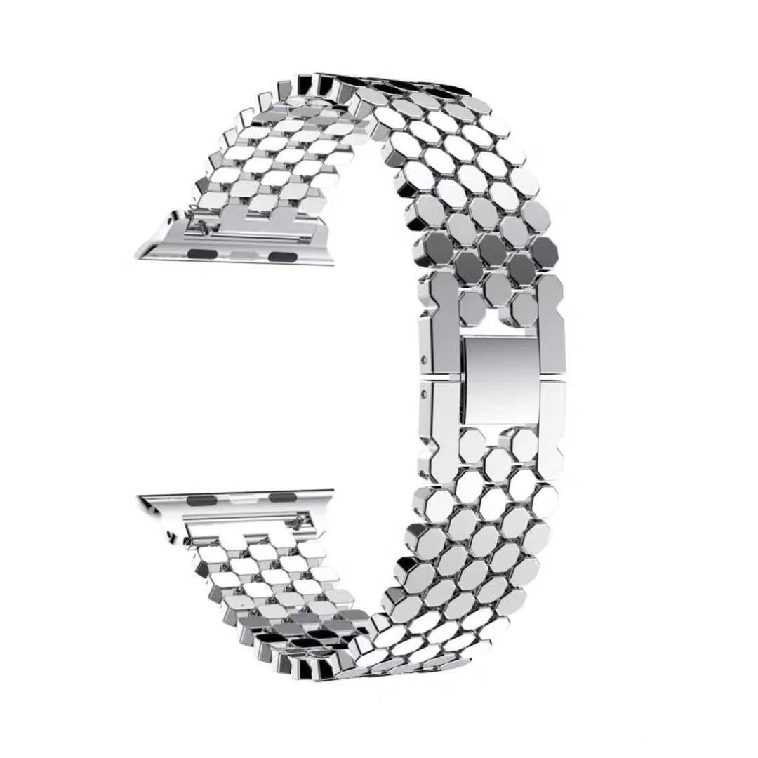 Fashionable Star-light Colored Fish scale Pattern and Honeycomb Metal Watch Strap Compatible with Huawei Samsung Watches and Apple iWatch