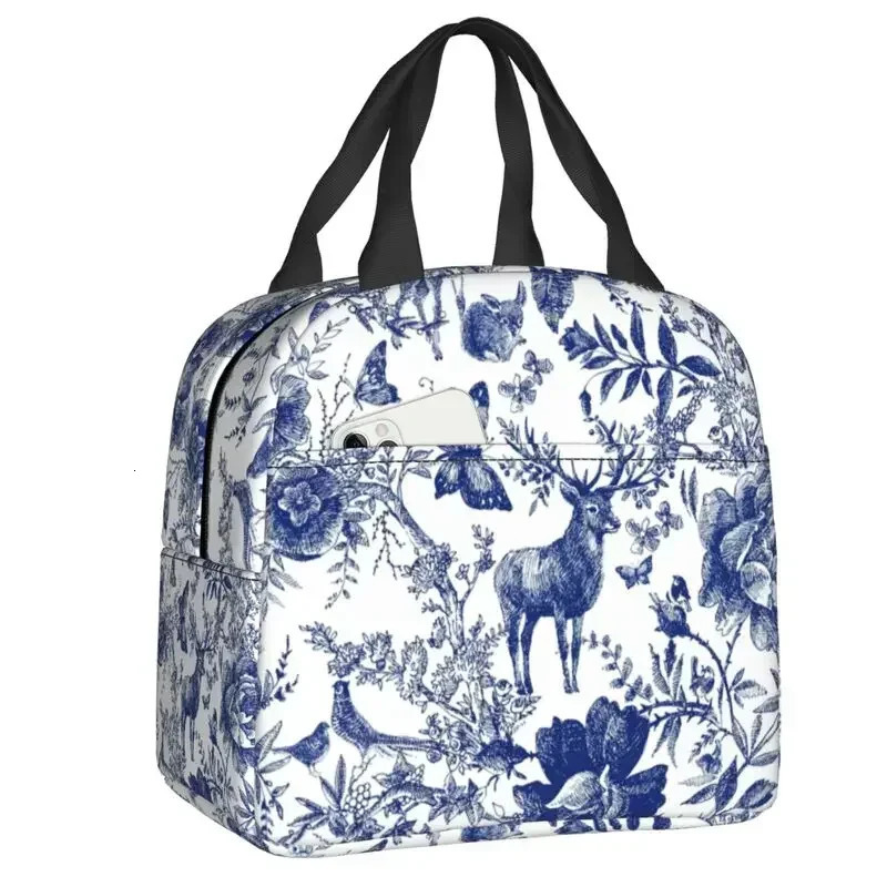 French Toile De Jouy Inspired Pattern Lunch Box Women Cooler Thermal Food Insulated Bag School Children Student Tote Bags 250624