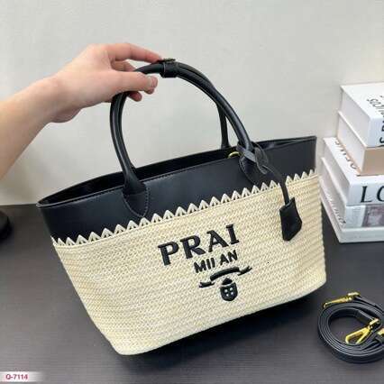 2025 designer bag luxury bag letter embroidery Lafite grass woven tote bag woven shopping bag single shoulder handbag beach big bag beach vacation