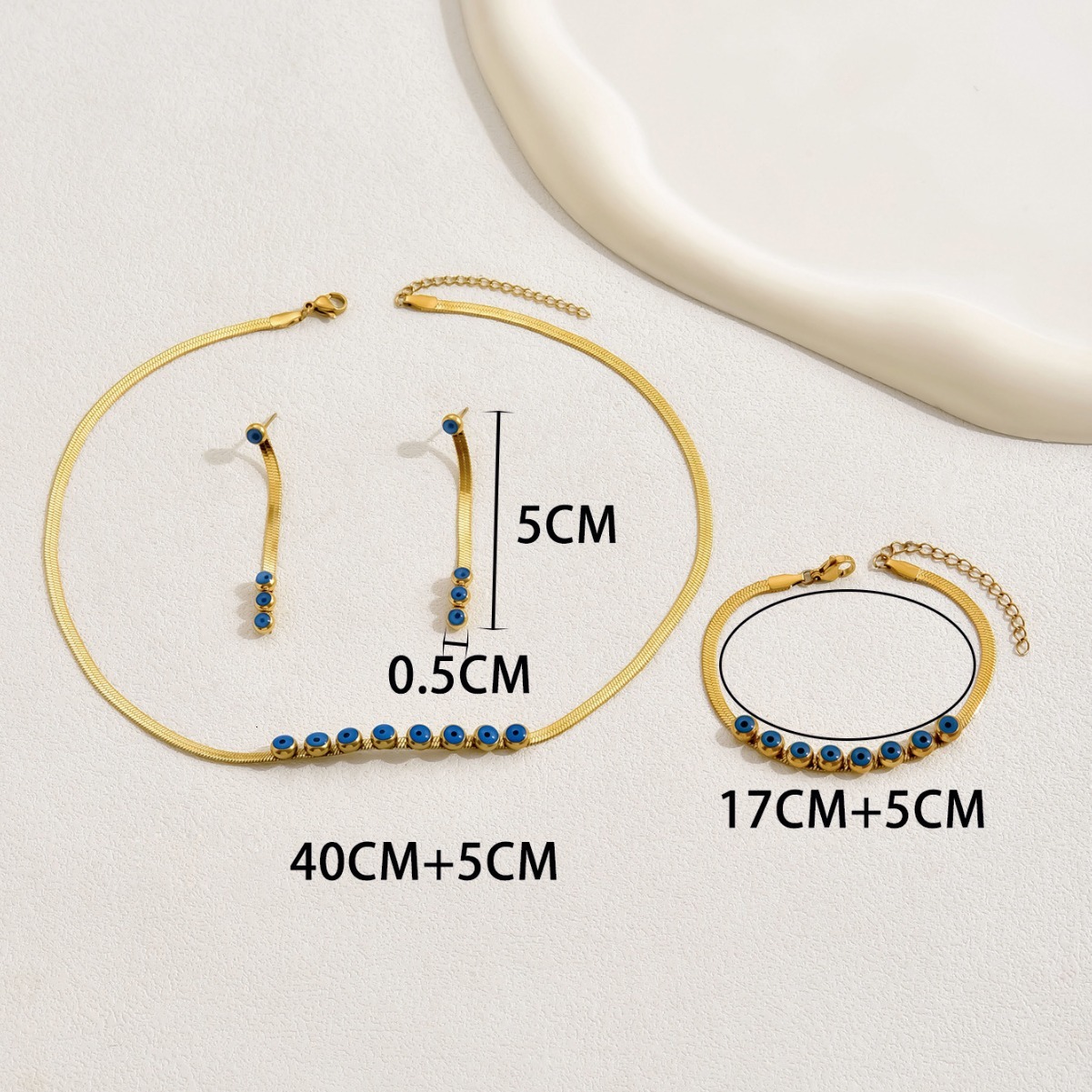 Minimalist High End Bracelet Earrings Necklace Set Oil Drip Design Clavicle Chain Jewelry