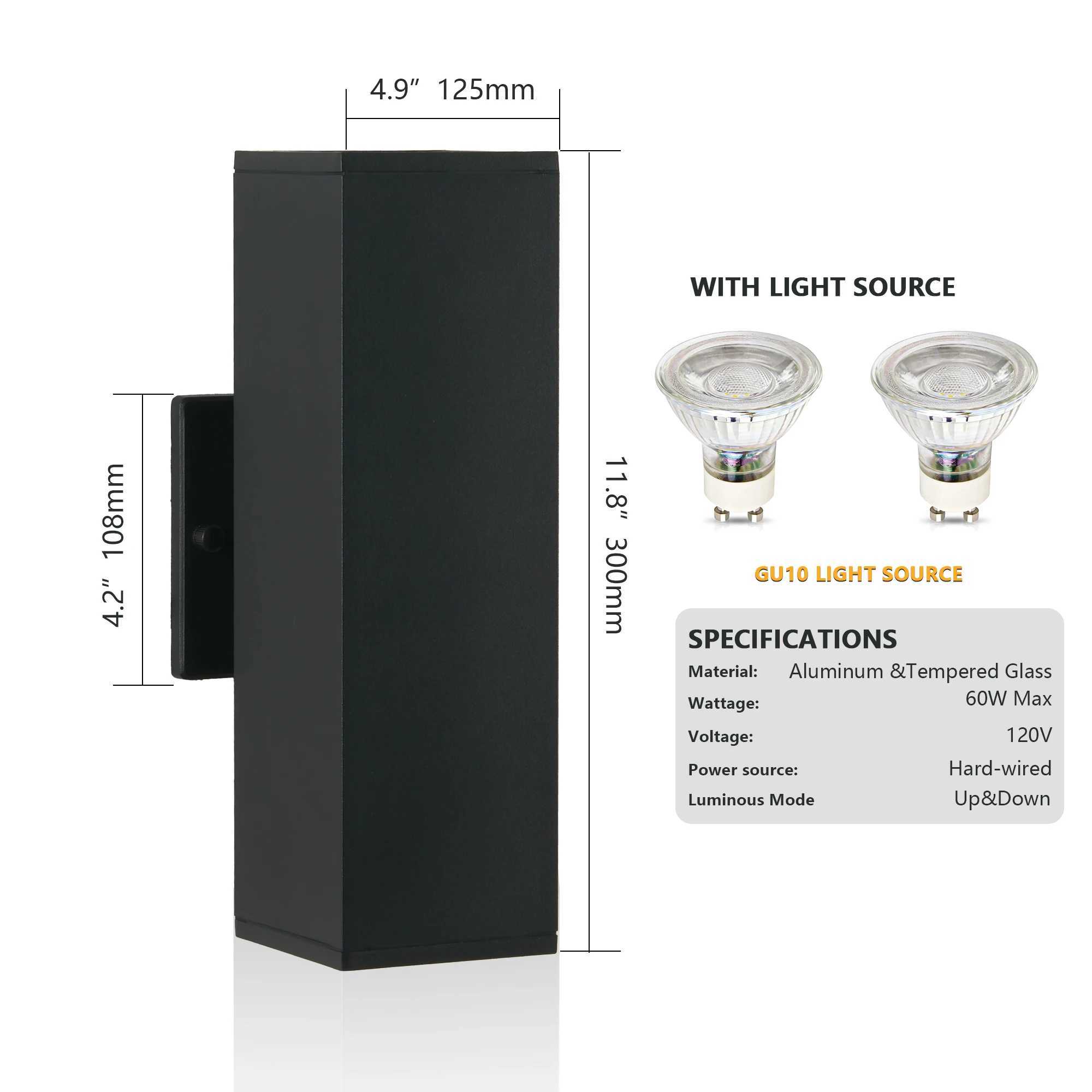 2-Pack Outdoor Wall Light IP65 Waterproof Up Down GU10 Bulb Wall Sconce Black Aluminum Exterior Light for Porch Patio Garage XJ250624