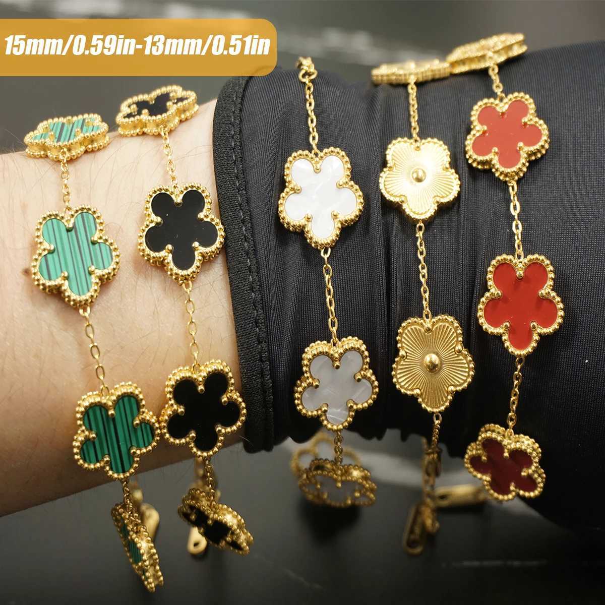 Y2K Style Metal Double Sided Plum Blossom Plant Five Leaf Flower Adjustable Bracelet Stainless Steel Luxury Womens 1PC X2506251