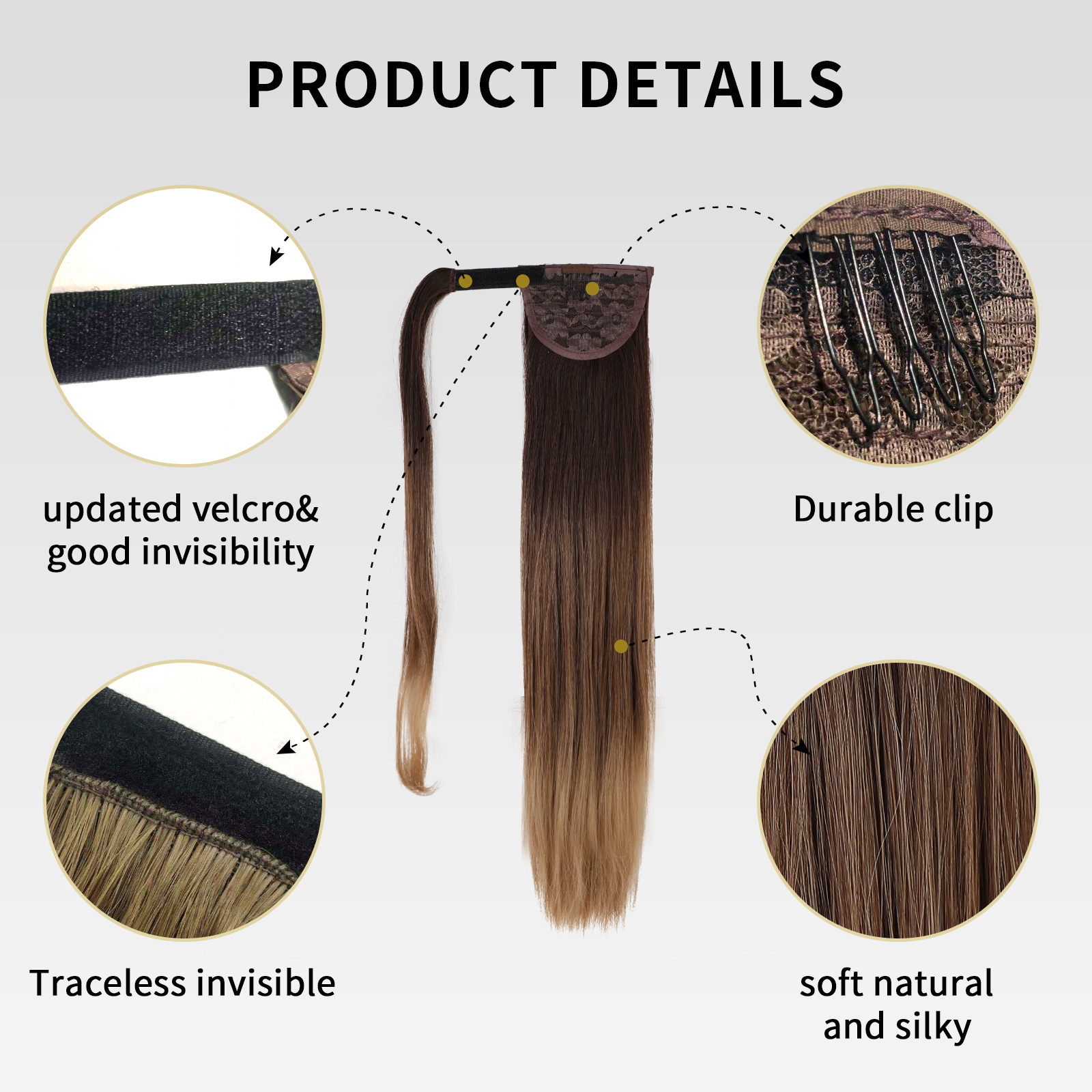 synthetic hair chipin hair extension pony tail heatresistant straight hair with ponytail extensions long ombre