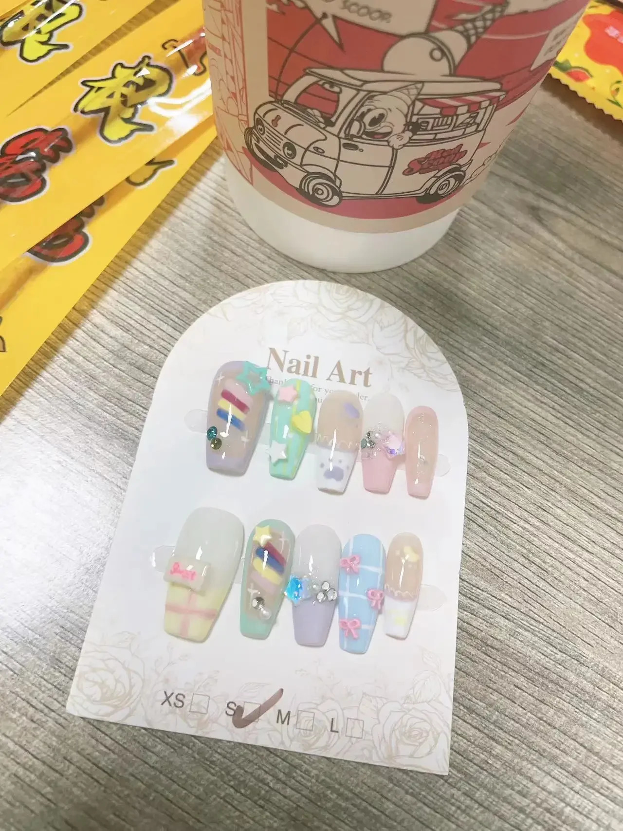 Candy Pudding Handmade Wearable Nails Sweet Cute Nail Art Patch Removable Bow Star Summer French Fake Nails 250625