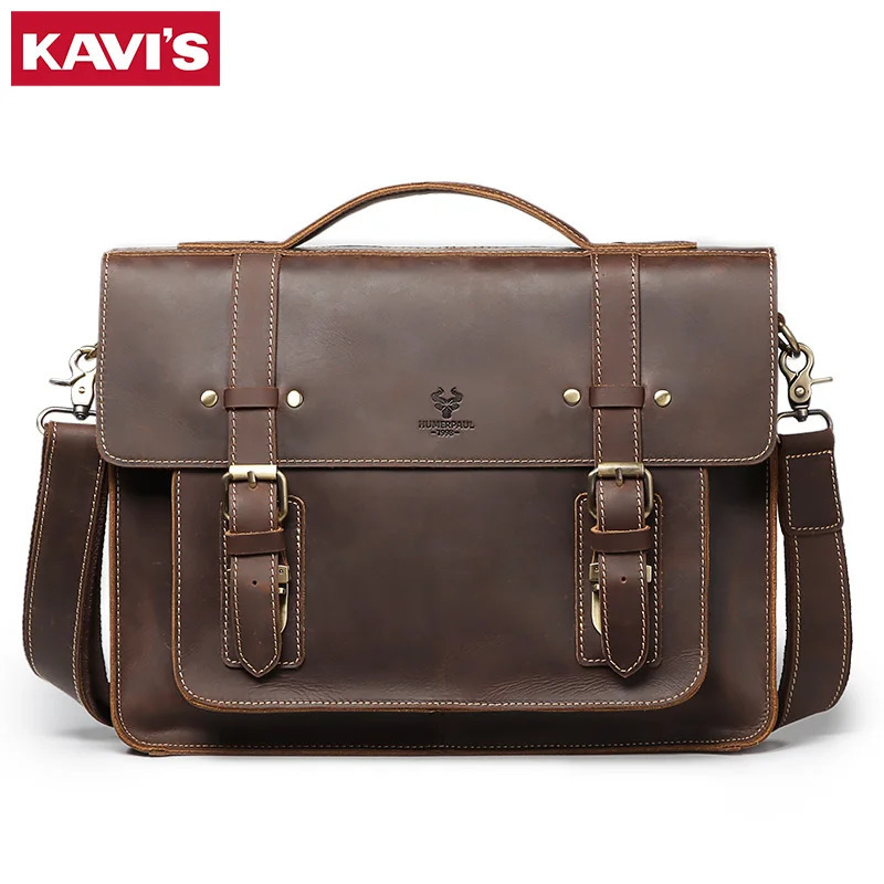 KAVIS Men Leather Coffee Briefcase Business Handbag Messenger Bags Male Vintage Shoulder Bag Mens Laptop Travel Bags 250624