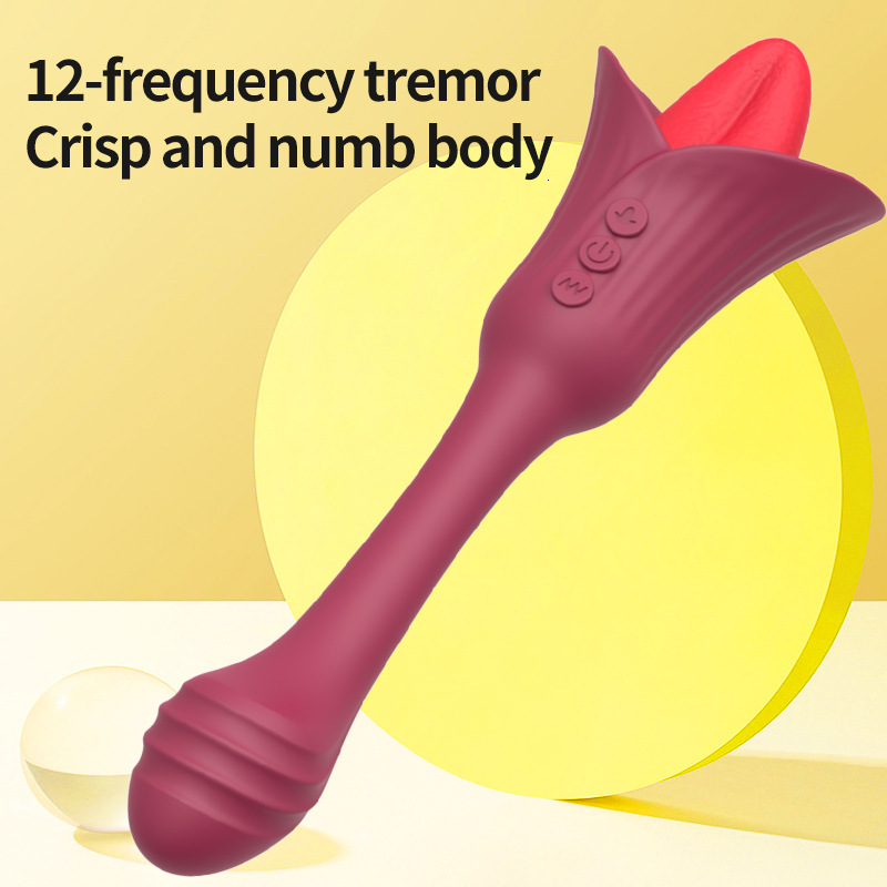 Adult Sex Toys Liquid Silicone Dual-Head Vibrator for Women Tongue Licking Masturbation Device Heating Stick