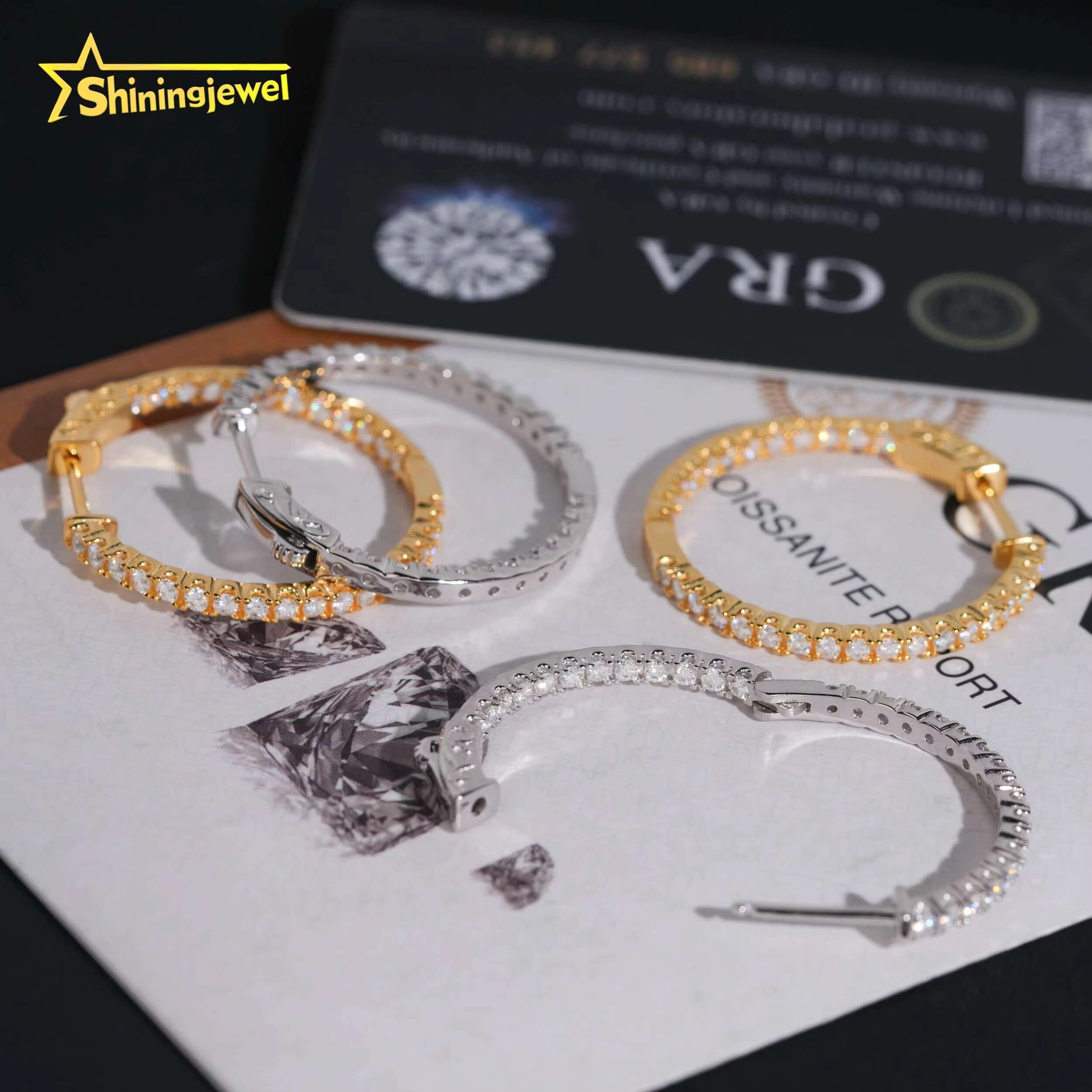 Pass Diamond Tester Women 2.0MM VVS Moissanite Earrings 925 Sterling Silver Gold Plated Hip Hop Diamond Hoop Earrings