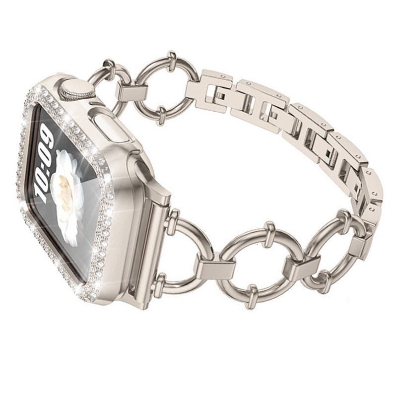 Luxury High End O Shaped Metal Chain Watch Straps for iWatch 8-1 SE Series