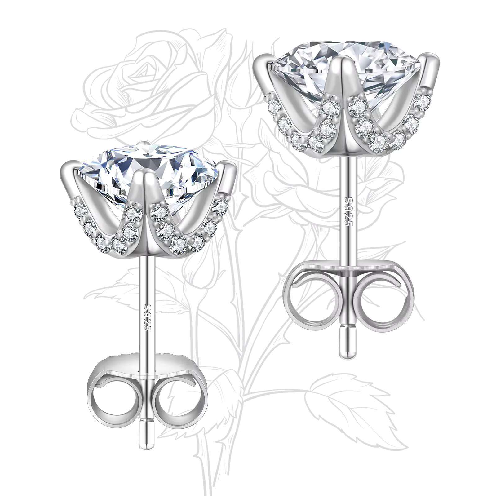 Mothers Day Gift Moissanite Studs 925 Sterling Silver 14K Gold Plated Women 2 Carat VVS GRA Lab Diamond Hypoallergenic Earring