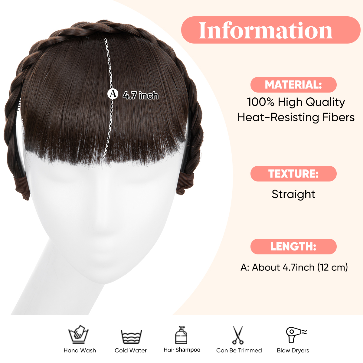 Synthetic Headband Bangs Extension Fake Hair Blunt Fringe without Long Sides For Women Natural Flase Hairpiece